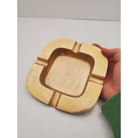 Other - Vintage Solid Brass Square Ashtray Ornate Brass Tobacco Memorabilia - Vi…